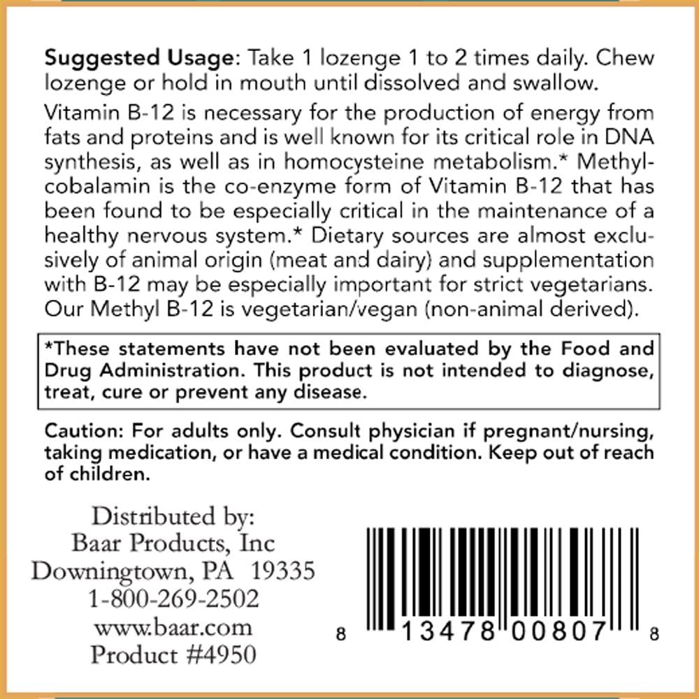 Baar Brain B12 Lozenges, 1000 mcg, 100 Count - görsel 3