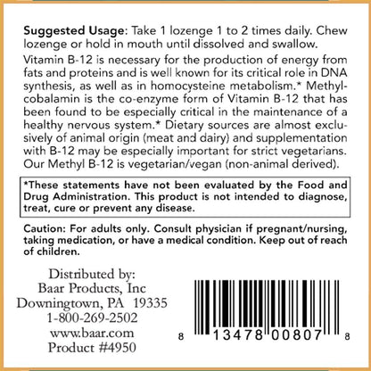 Baar Brain B12 Lozenges, 1000 mcg, 100 Count