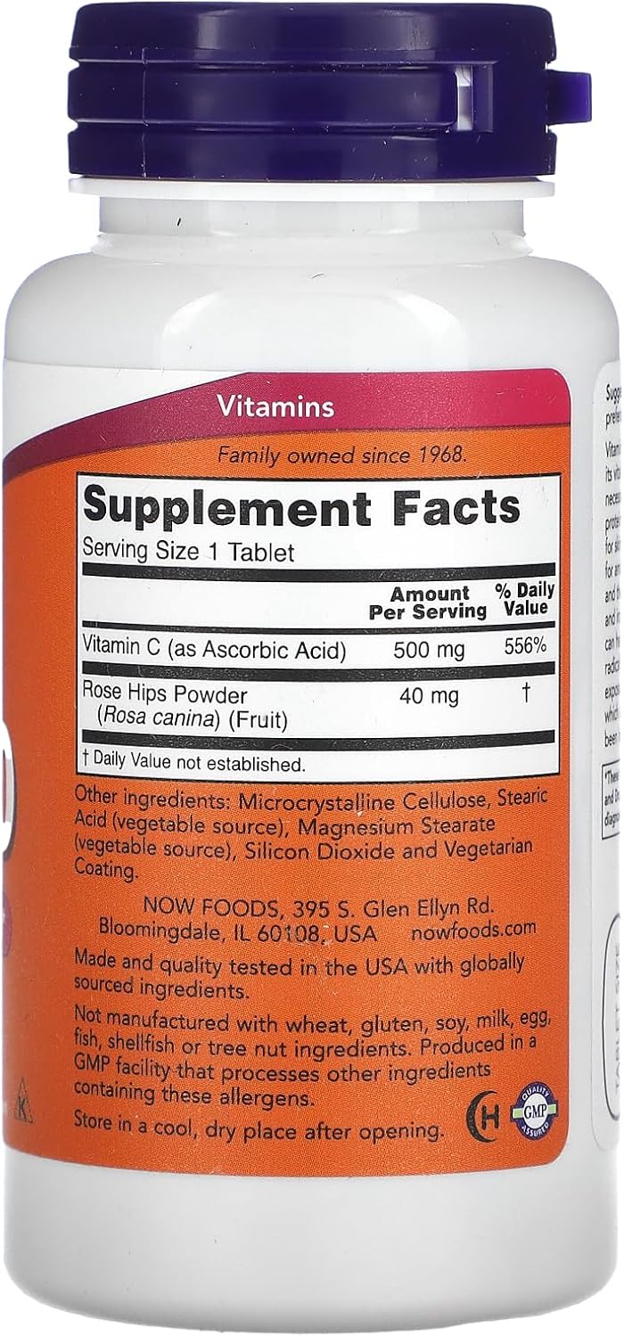 NOW Foods C-500 with Rose Hips, 100 Tablets