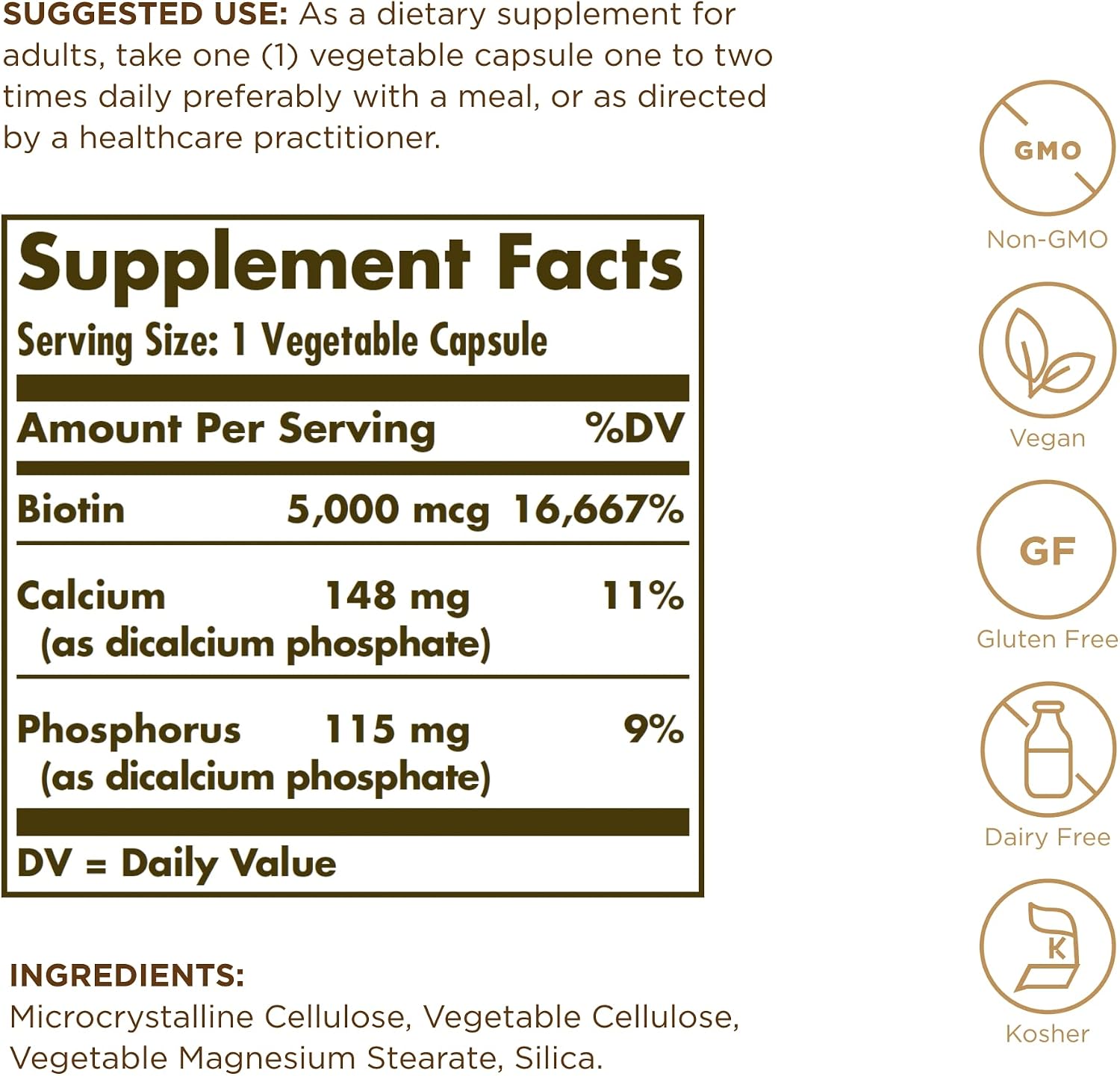 Solgar Biotin 5000 mcg - 100 Vegetable Capsules - Supports Skin, Nails and Hair