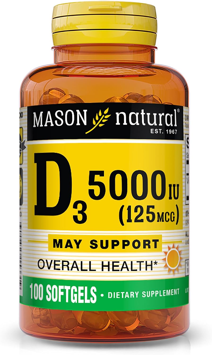 MASON NATURAL Vitamin D3 2,000 IU High Potency, Supports Bone Density & Immune Health, 300 Softgels