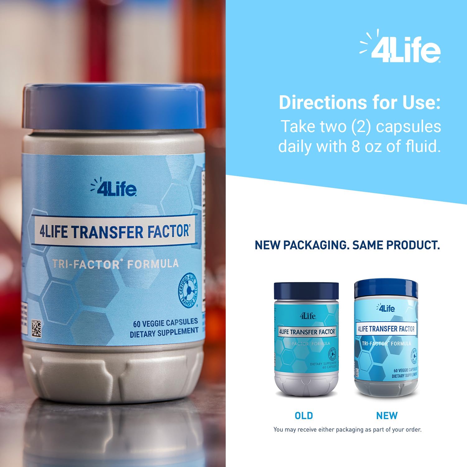 4Life Transfer Factor Tri Factor Formula - Immune Support with Bioactive Peptides - 60 Veggie Capsules