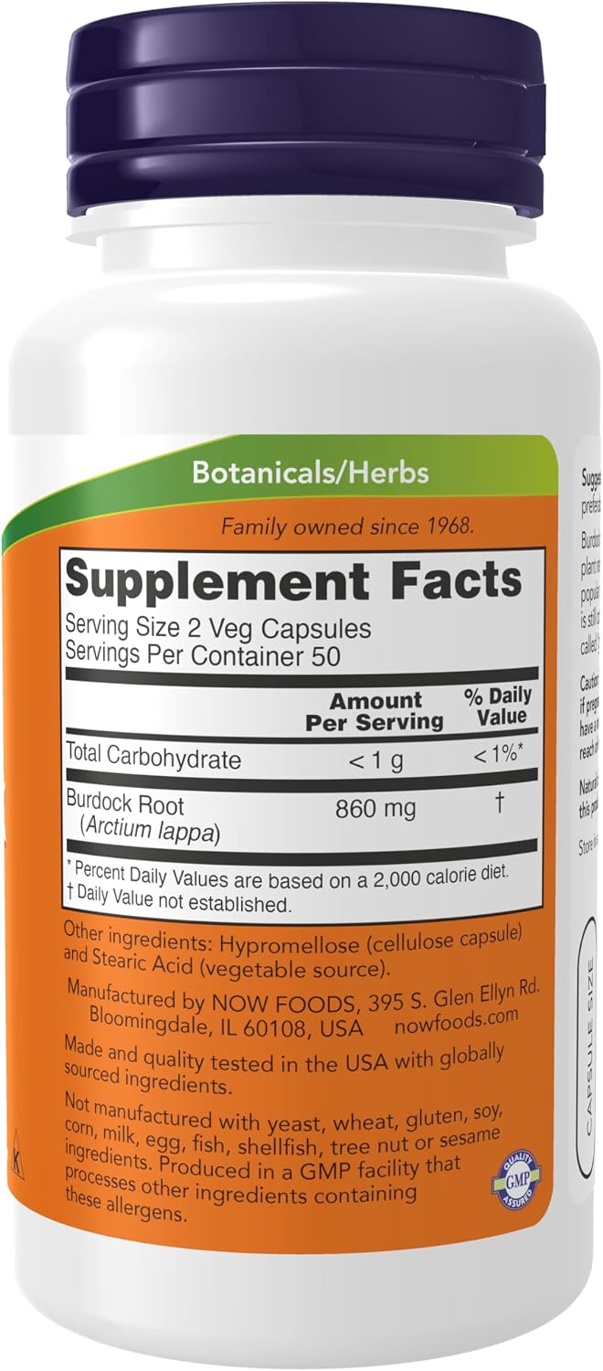 NOW Supplements, Burdock Root (Arctium lappa) 430 mg, Herbal Supplement, 100 Vegan Capsules