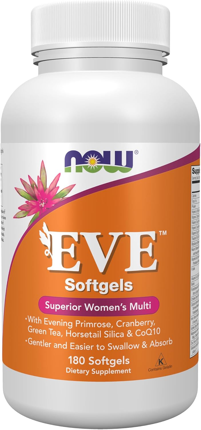 NOW Foods Supplements, Eve™ Women's Multivitamin with Evening Primrose, Cranberry, Green Tea, Horsetail Silica and CoQ10, 90 Softgels