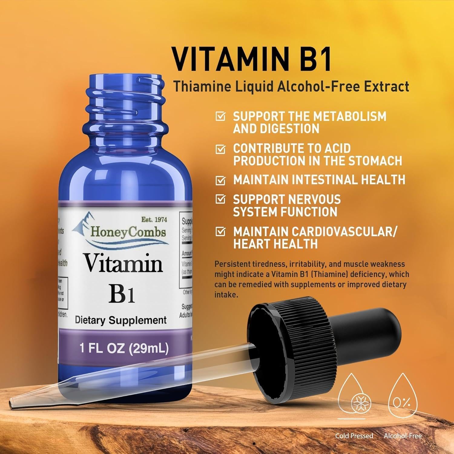 Vitamin B1 (Thiamine) Drops - High Potency Liquid - Vegan, Alcohol-Free, Non-GMO - Supports Energy, Digestion & Nervous System, 30 mL