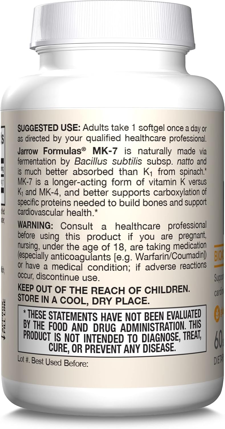 Jarrow Formulas MK-7 90 mcg – Bioactive Vitamin K2 Supplement for Bone & Cardiovascular Health