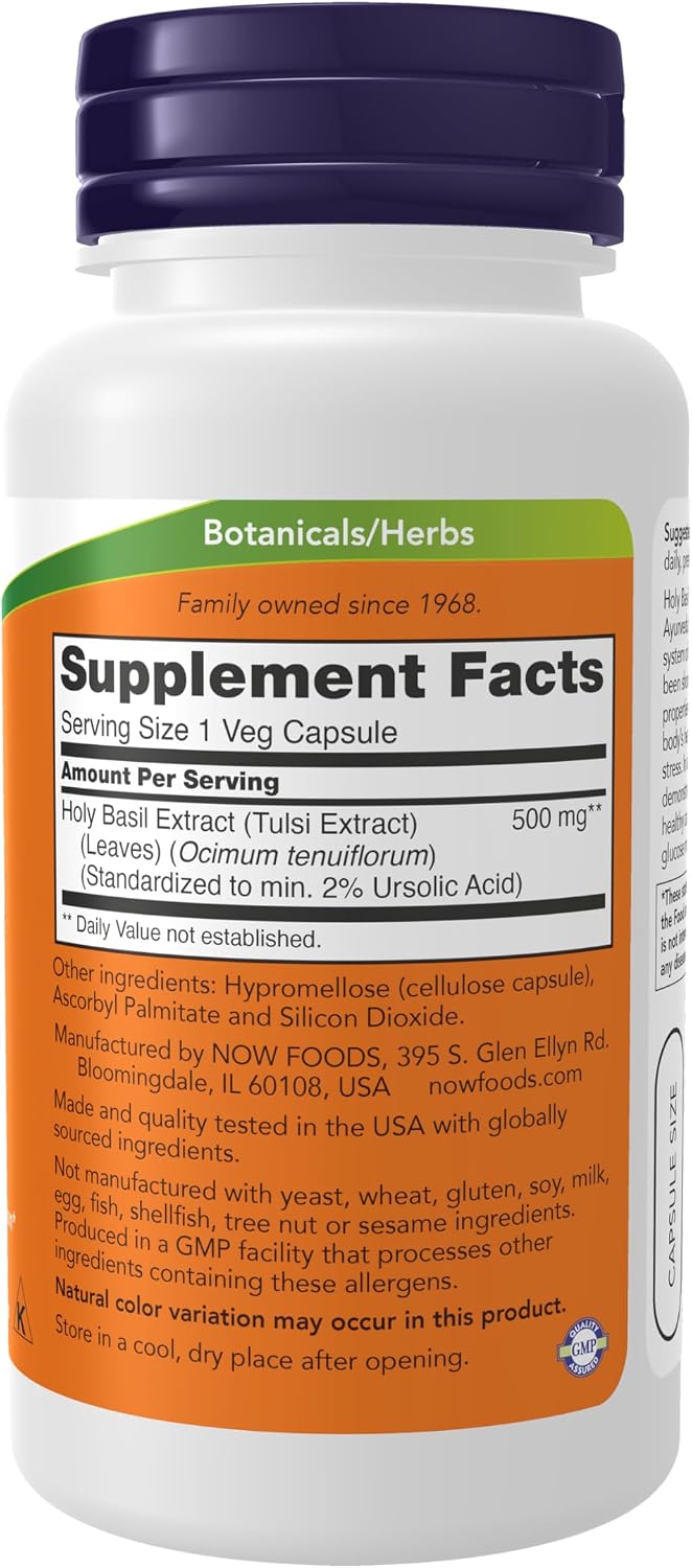NOW Foods Holy Basil Extract 500 mg, 90 Veg Capsules