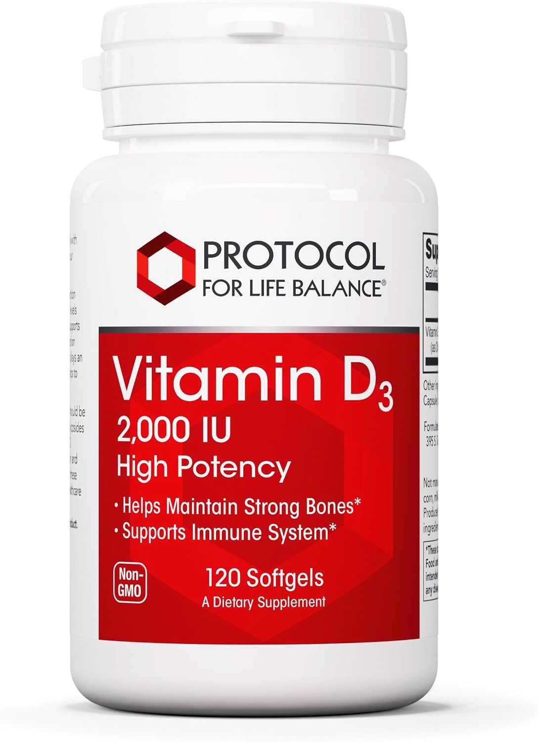 Protocol for Life Balance Vitamin D3 2,000 IU – Immune Support, Healthy Bones and Teeth – 120 Softgels