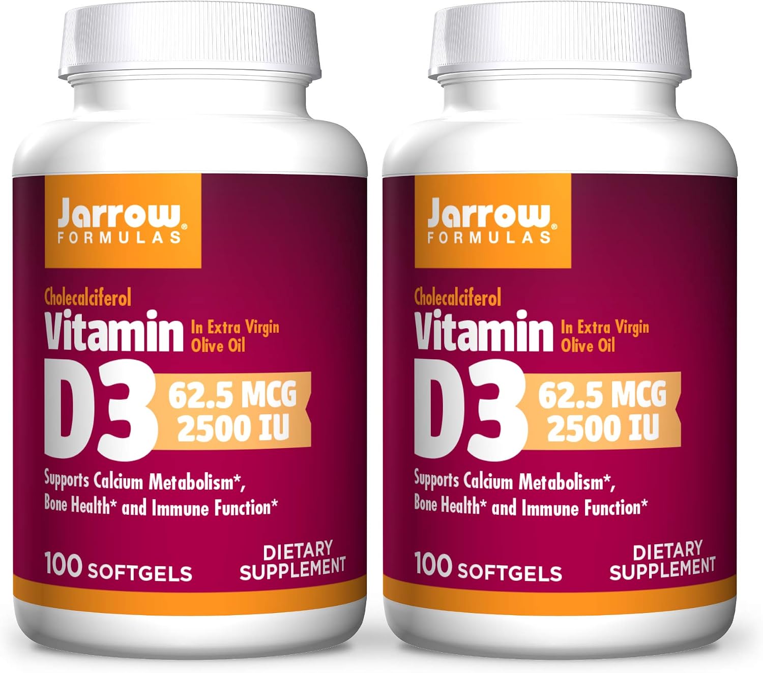 Jarrow Formulas Vitamin D3 2500 IU, 200 Softgels – Bone & Immune Support