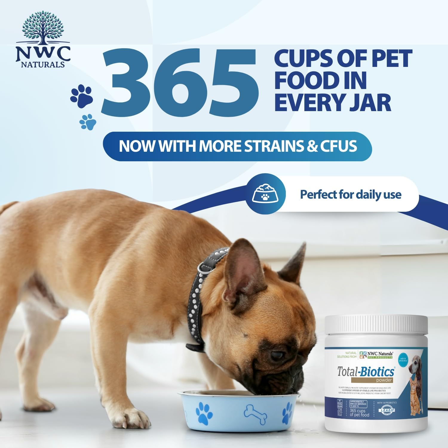NWC Naturals Total-Biotics Probiotic for Dogs and Cats – Unflavoured Powder, 227 g (365 Servings)
