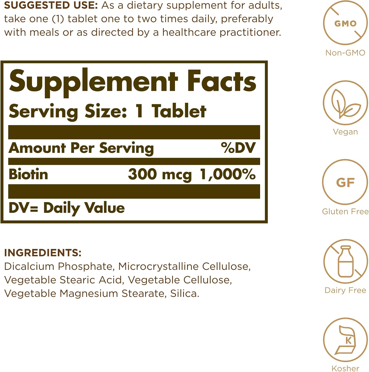Solgar Biotin 300 mcg, 100 Tablets