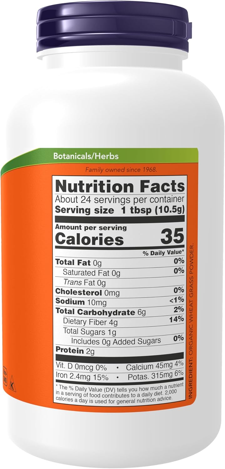 NOW Foods Certified Organic Wheat Grass Powder, 9 oz (255 g)