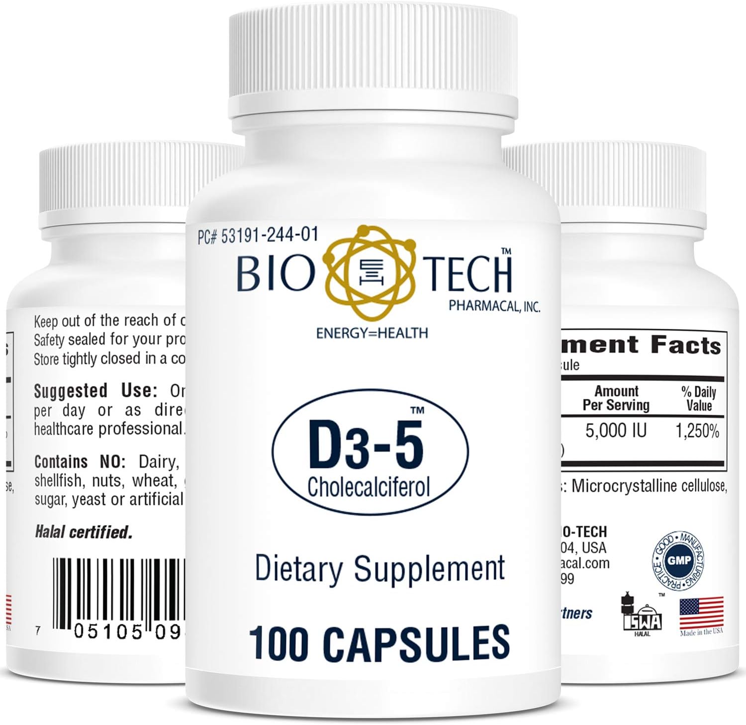 Bio-Tech Pharmacal Vitamin D Supplement, 5000 IU, 100 Capsules - görsel 1