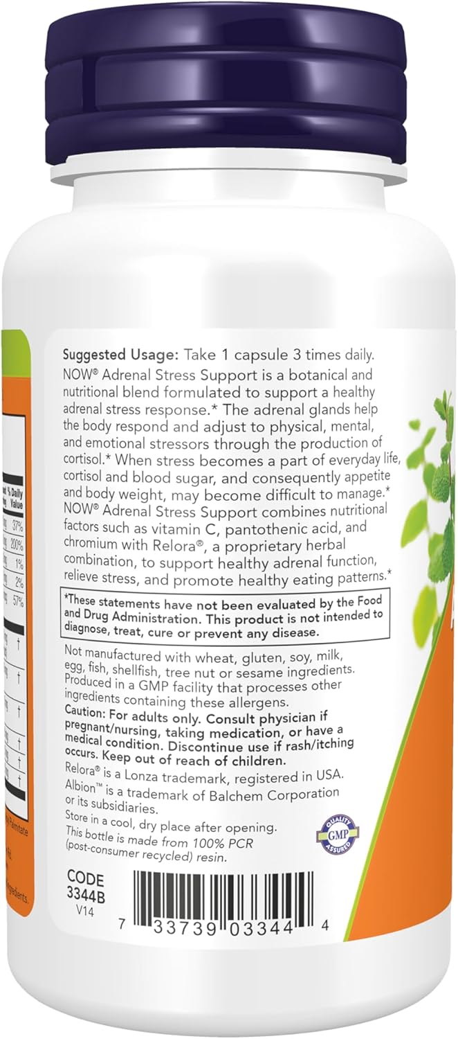 NOW Foods Adrenal Stress Support, Cortisol Support Formula with Relora, 90 Veg Capsules