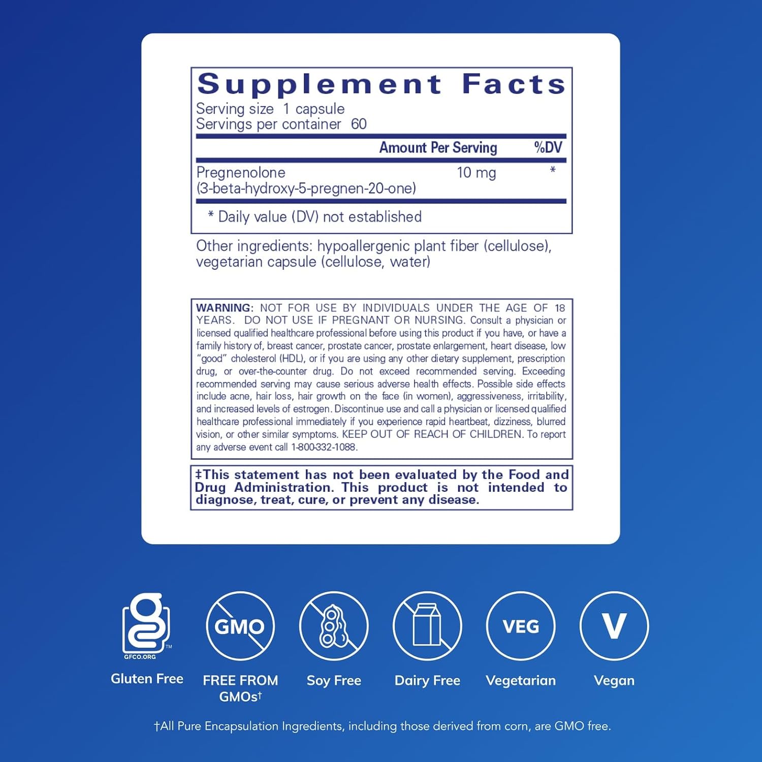 Pure Encapsulations Pregnenolone 10 mg – Hormone Precursor for Memory and Wellbeing
