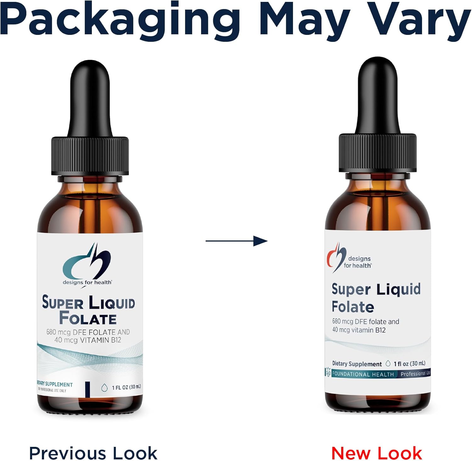 Designs for Health B12 + Folate Drops - Liquid Folate with Vitamin B12 as Methylcobalamin, 30 mL