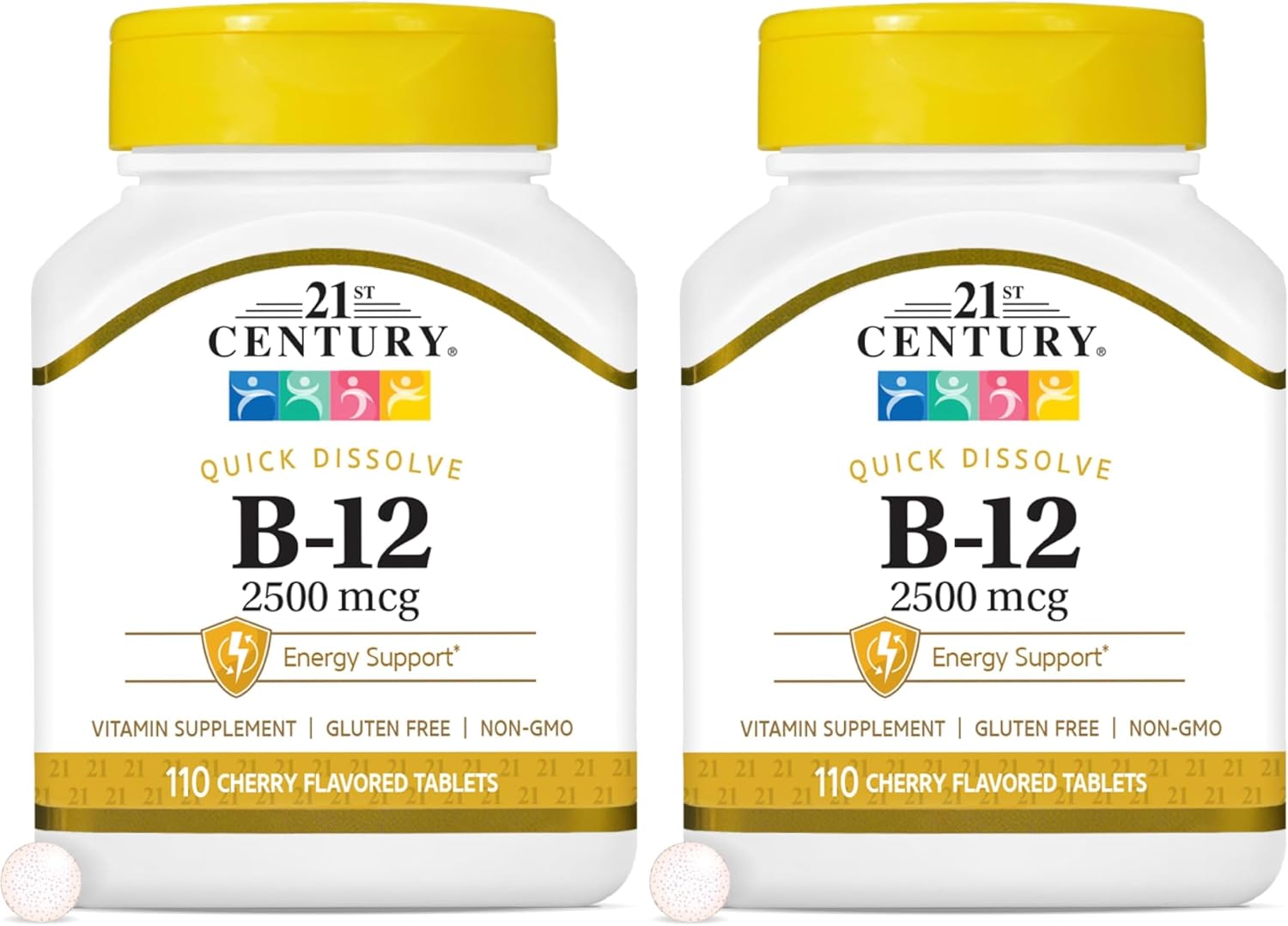 21st Century B12 1000 mcg Prolonged Release Tablets, Cyanocobalamin for Energy and Nerve Support, Gluten Free, 110 Count for Adults