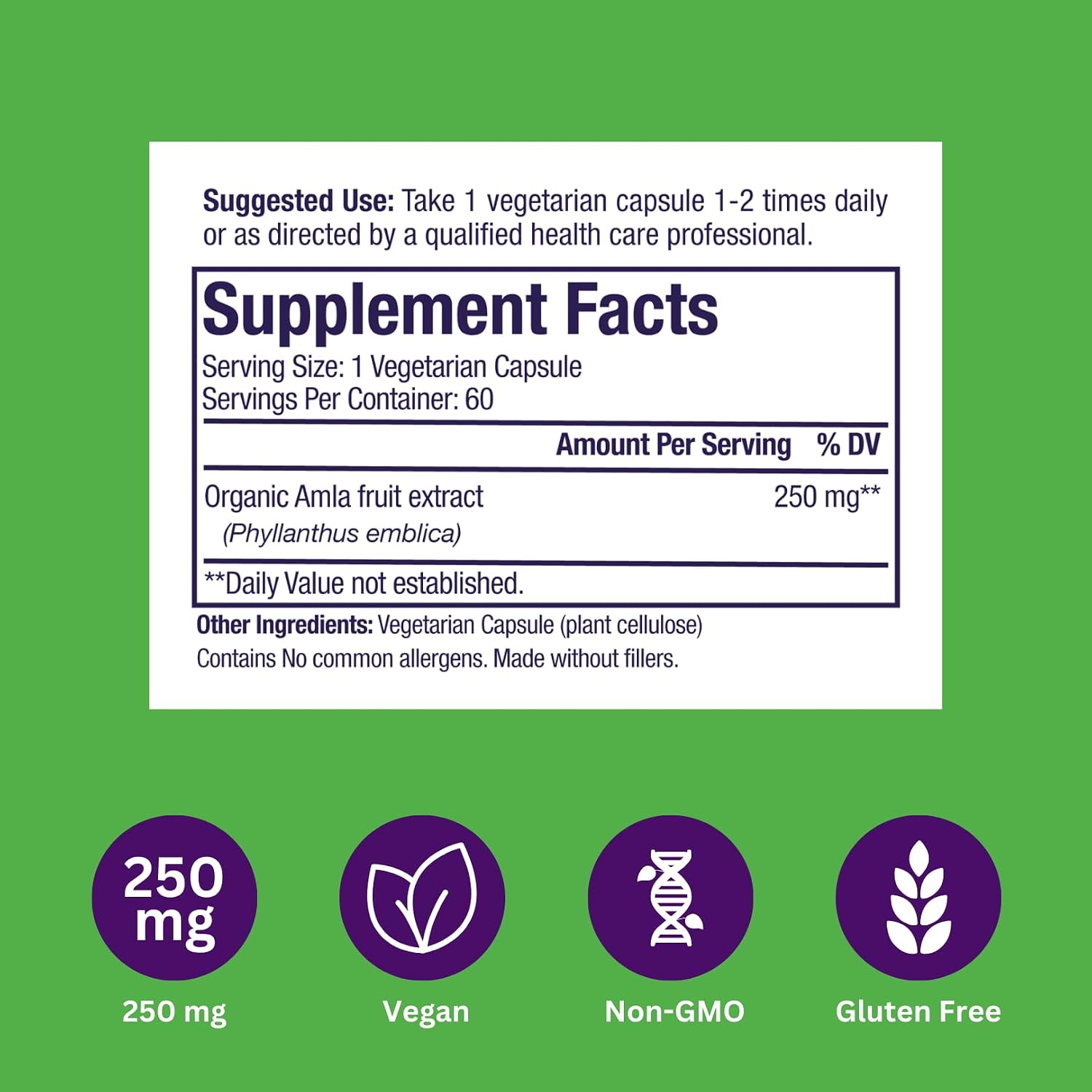 Paradise Herbs Amla, 250 mg Organic Whole Spectrum Vitamin C, Antioxidant, Superfood, Ayurvedic Supplement, 60 Vegetarian Capsules