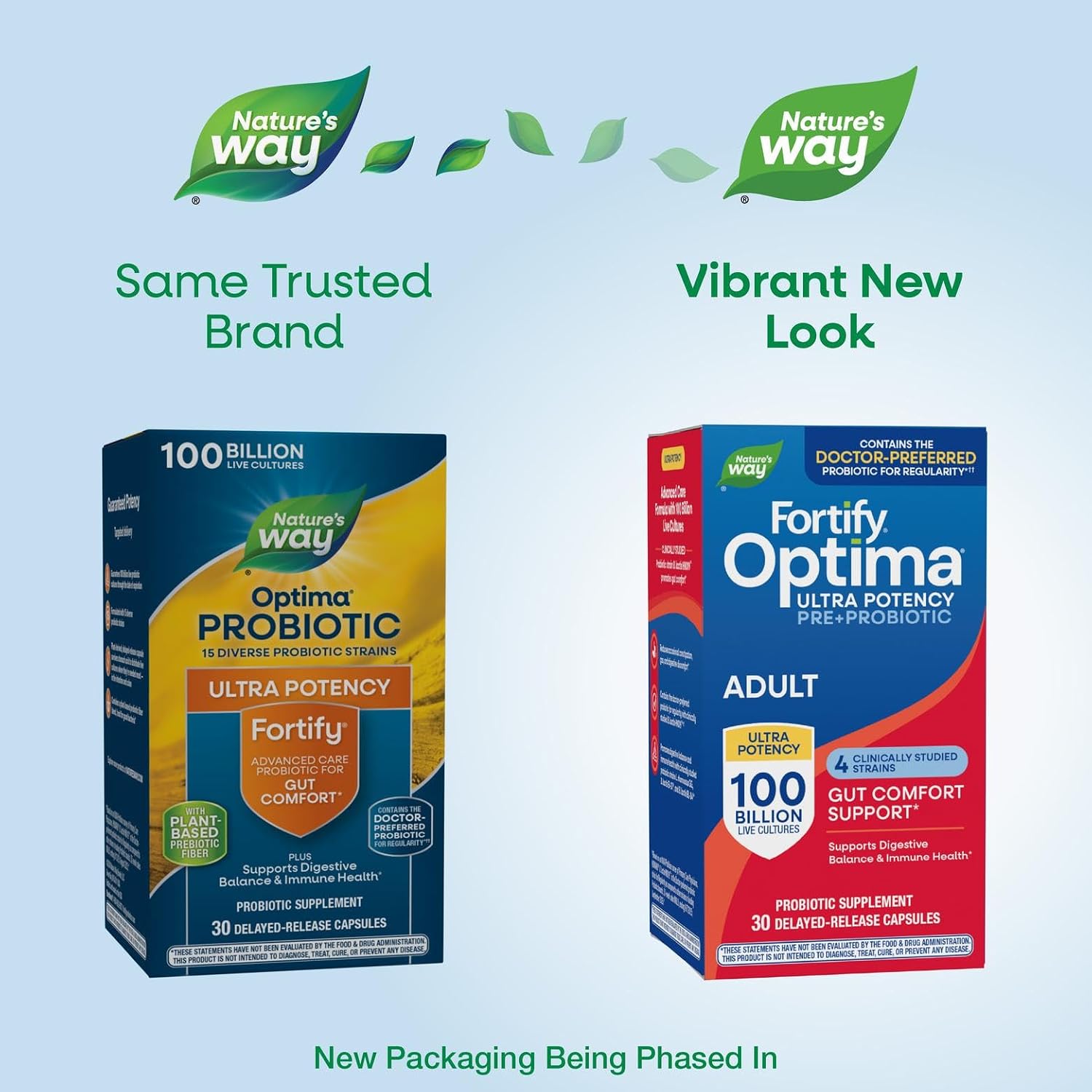 Nature's Way Fortify Optima Probiotic for Adults, 100 Billion Live Cultures, 16 Strains, Helps Maintain Digestive and Immune Health*, Plant-Based Prebiotic Fiber, 30 Capsules (Packaging May Vary)