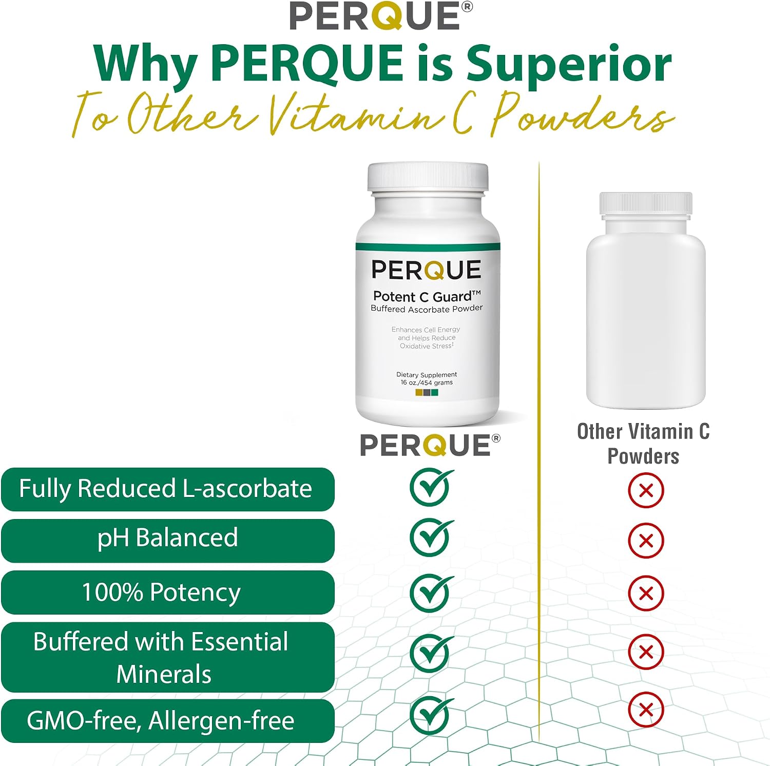 PERQUE Buffered Vitamin C Ascorbate Powder – pH Balanced, Allergen-Free, Effervescent – 16 oz (454 g)