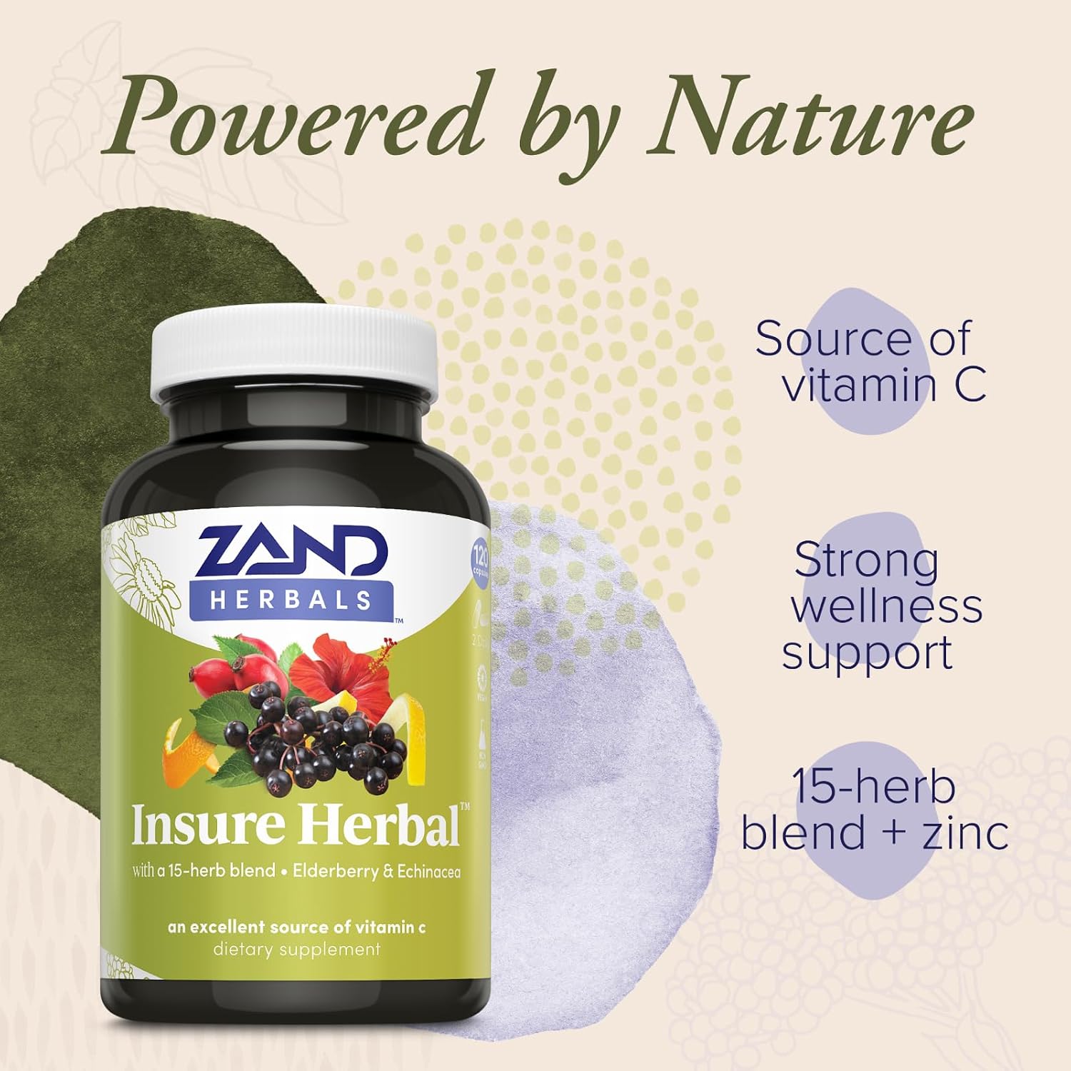 Zand Insure Herbal Immune Support - Vitamin C, Zinc, Echinacea, Elderberry & Ginger - 120 Vegetarian Capsules