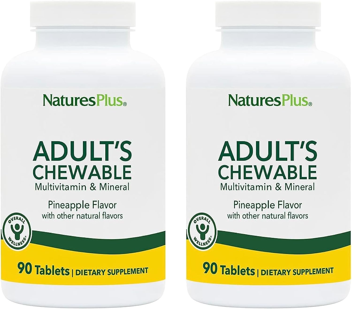 NaturesPlus Adult's Chewable Multivitamin & Mineral Supplement - Pineapple Flavour - 180 Tablets