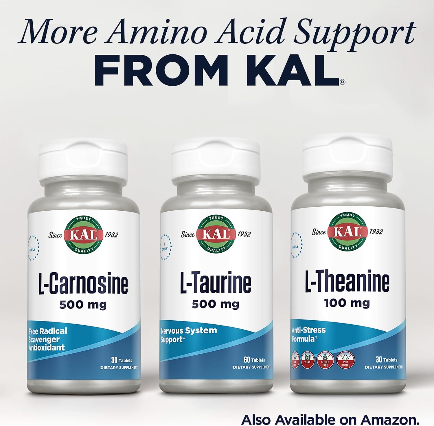 KAL L-Taurine 500mg - Amino Acid Support for Heart, Nerves, & Eyes - 60 Quick-Dissolve Tablets