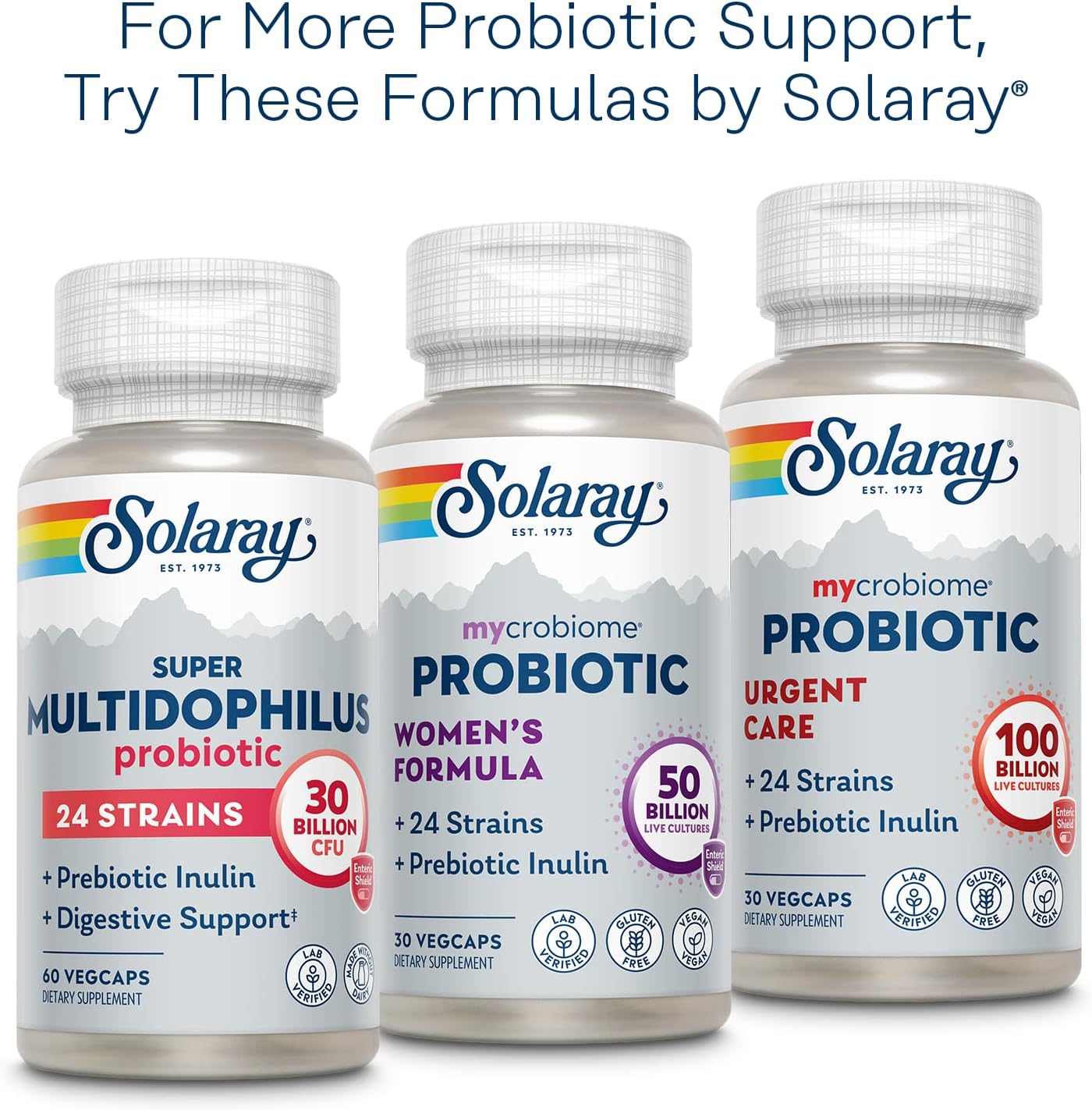 SOLARAY Multidophilus 12 Strain Probiotic 20 Billion CFU - Digestive Health & Immune Support with Prebiotic Inulin, Dairy-Free, 50 Enteric VegCaps