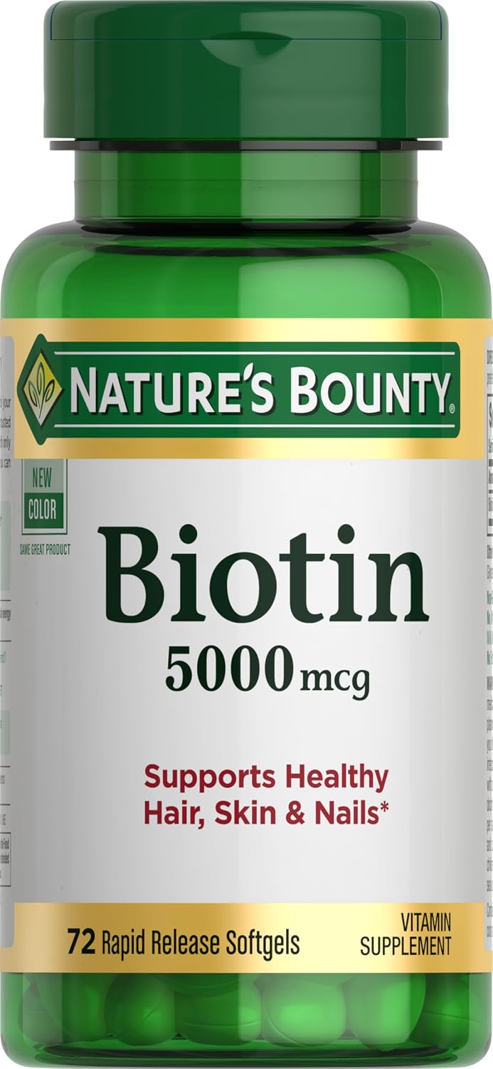 Nature's Bounty Biotin 5000 mcg Rapid Release Softgels, Supports Energy Metabolism & Healthy Hair, Skin, and Nails