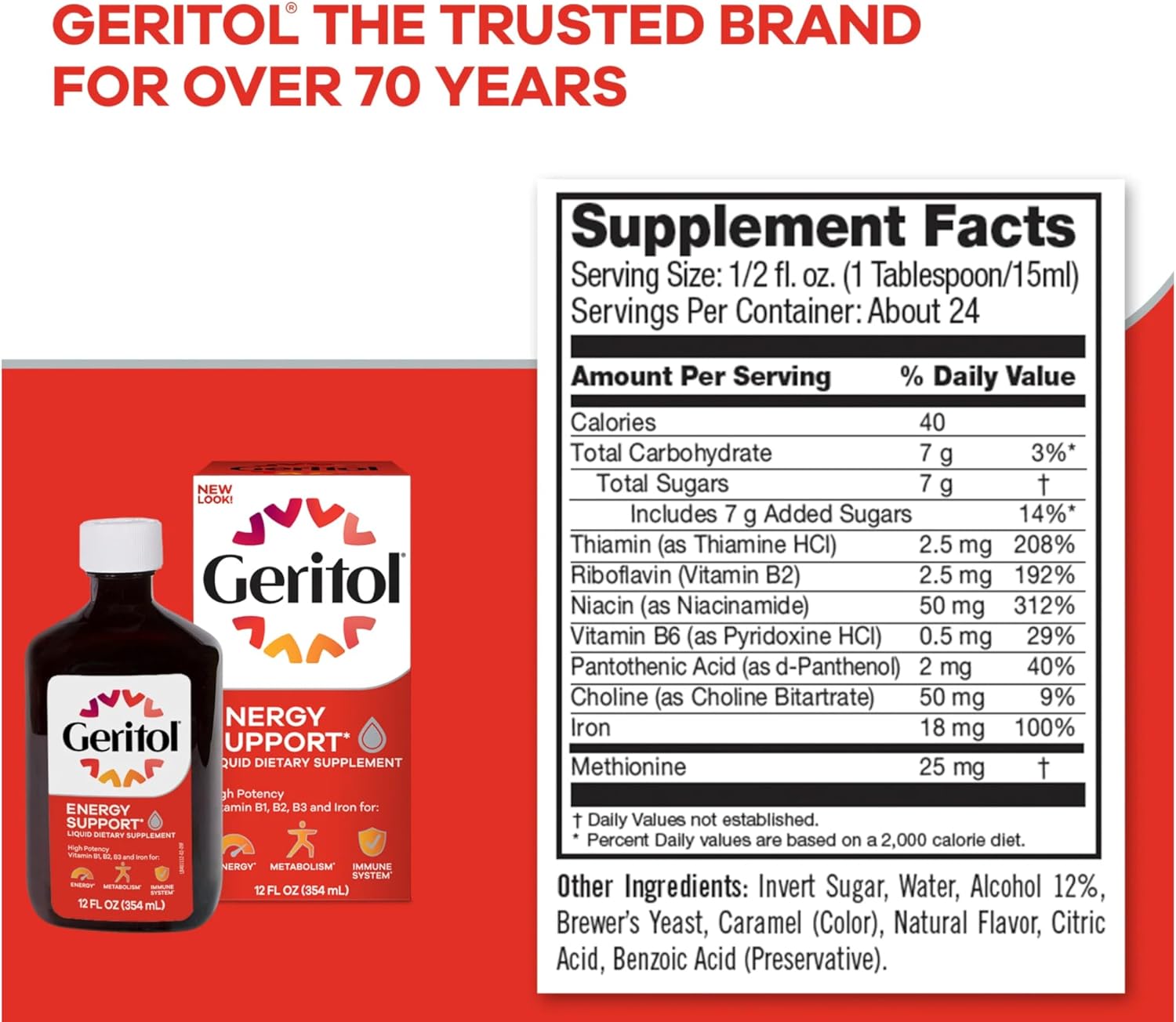 Geritol Liquid Supplement, B-Vitamins & Iron, 355 mL