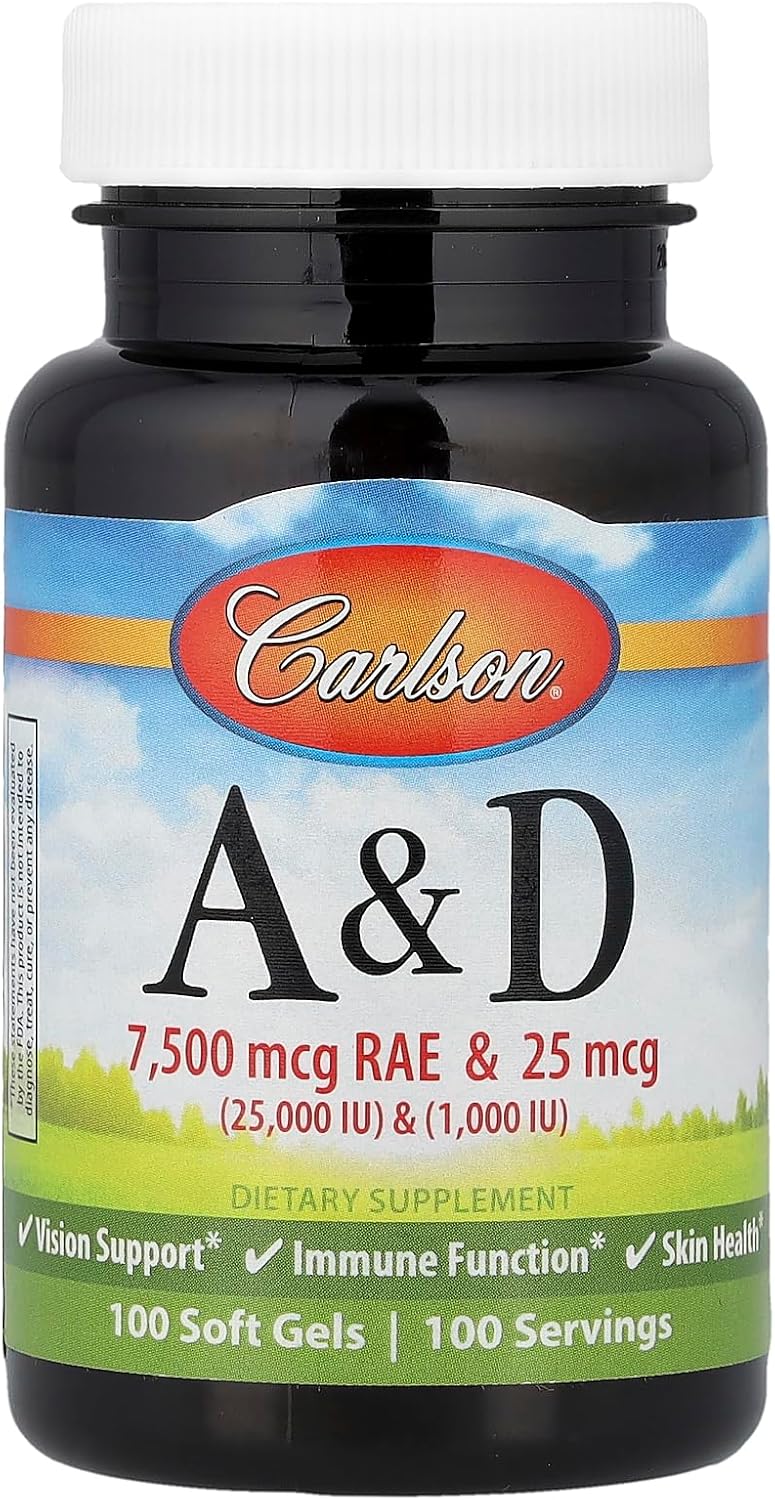 Carlson Labs Vitamin A & D, 25000/1000 IU, 100 Softgels