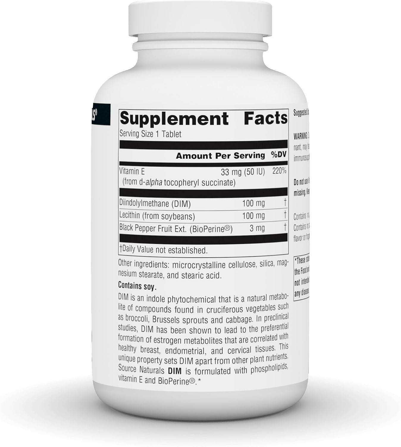 Source Naturals DIM, Diindolylmethane 100 mg with BioPerine, Vitamin E & More - 180 Tablets