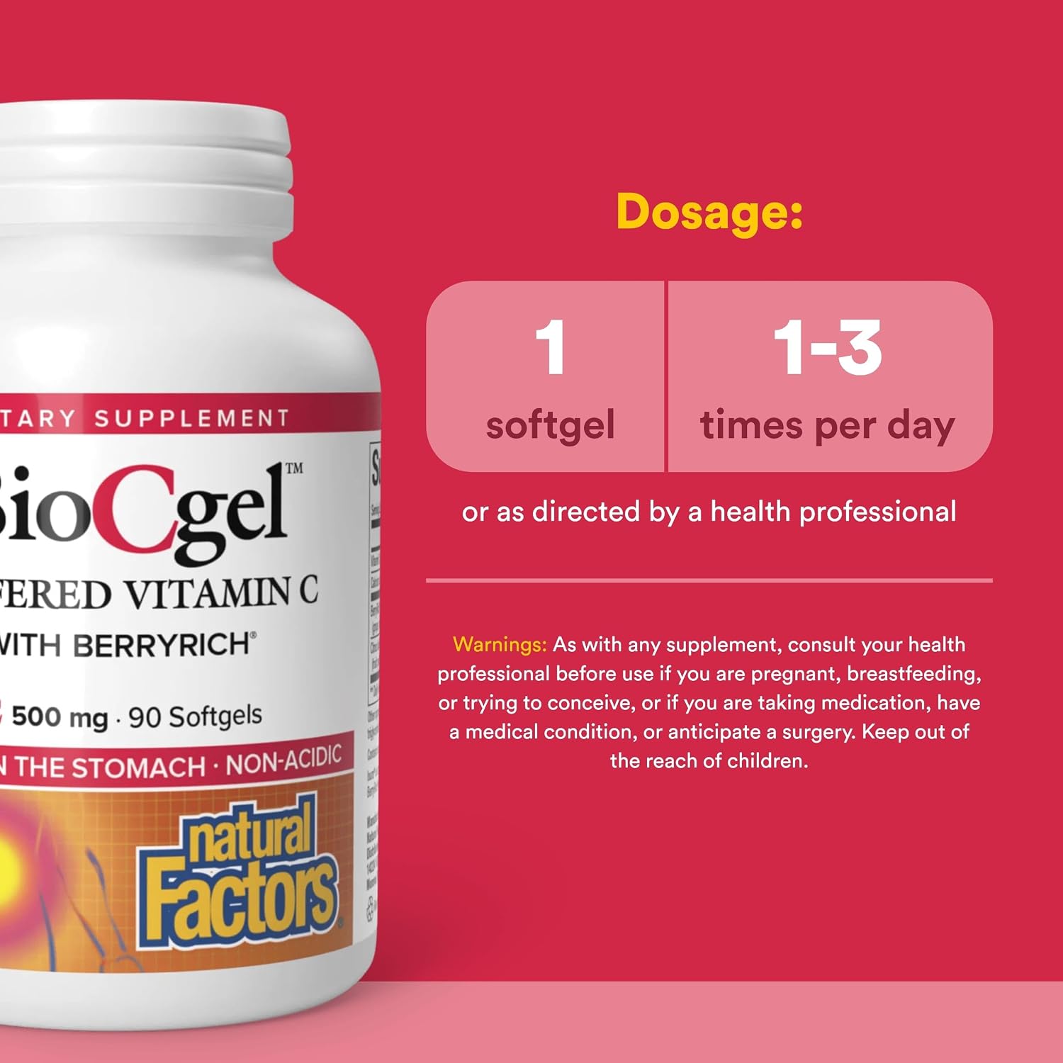Natural Factors BioCgel Buffered Vitamin C with BerryRich – 90 Softgels