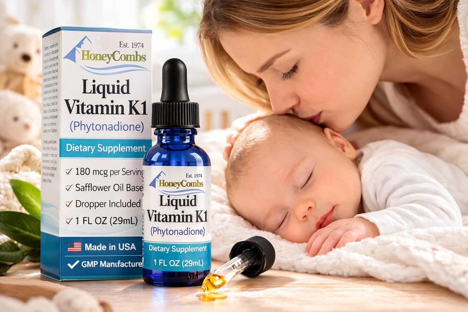 HoneyCombs Vitamin K1 Liquid Drops – Phytonadione for Newborns & Adults, 30 mL