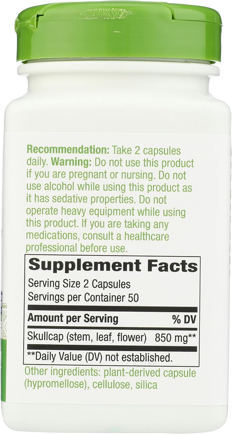Nature's Way Skullcap Herb - 850 mg per Serving - Traditional Sleep Support - Vegan, Gluten-Free - 100 Capsules