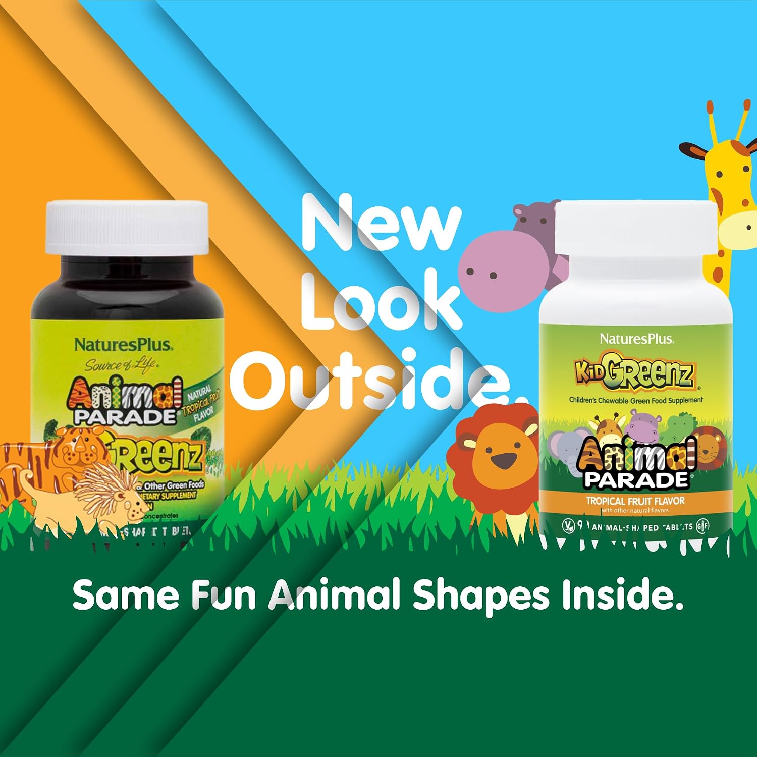 Nature's Plus Animal Parade KidGreenz, Tropical Fruit Flavour – 90 Chewable Tablets