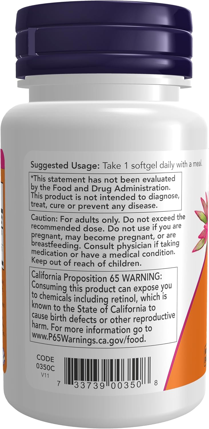 NOW Supplements, Vitamin A & D 10,000/400 IU, Eye and Bone Health, Essential Nutrition, 100 Softgels