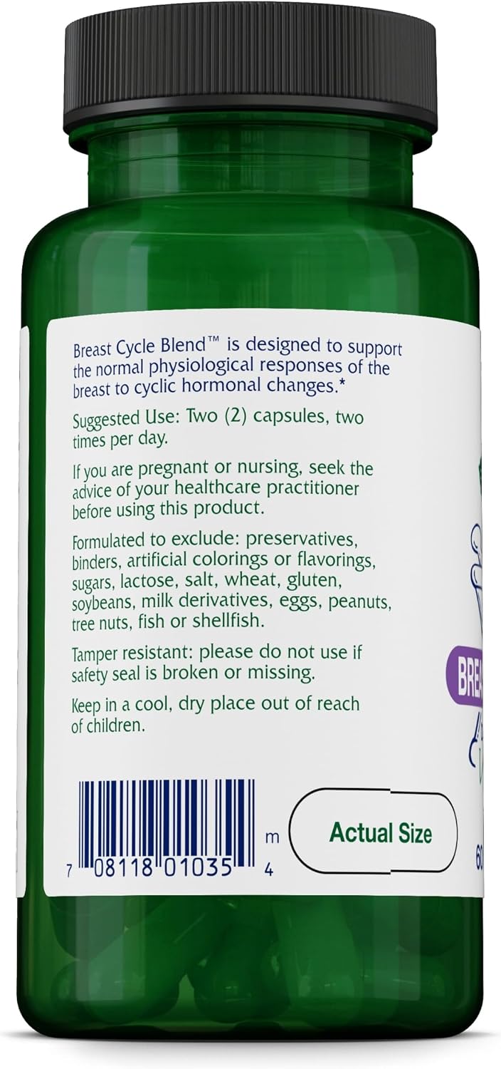 Vitanica Breast Cycle Blend - Breast Support Supplement with Vitex & Vitamin E - Cycle Support for Women - Vegan - 60 Capsules