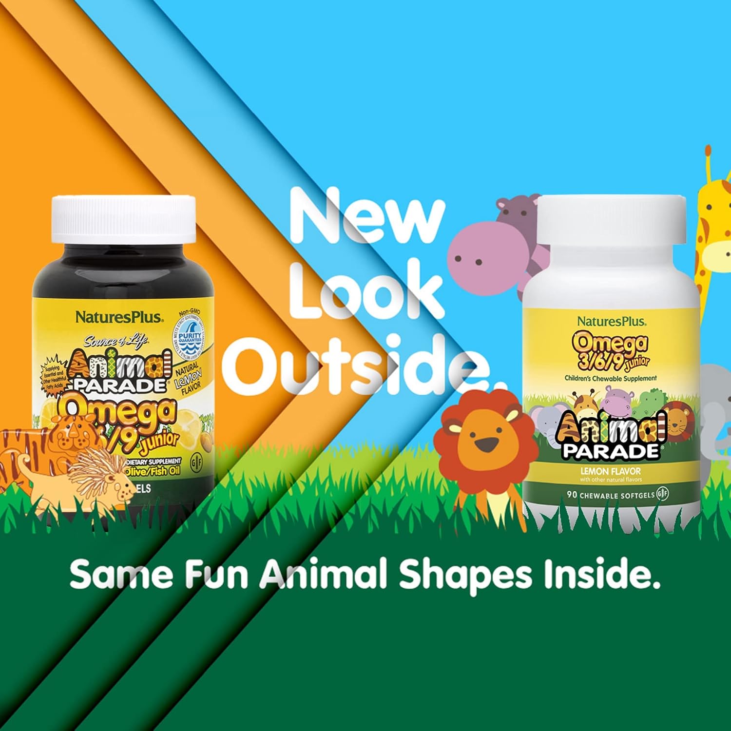 NaturesPlus Animal Parade Omega 3/6/9 Junior, Lemon Flavour - 90 Softgels