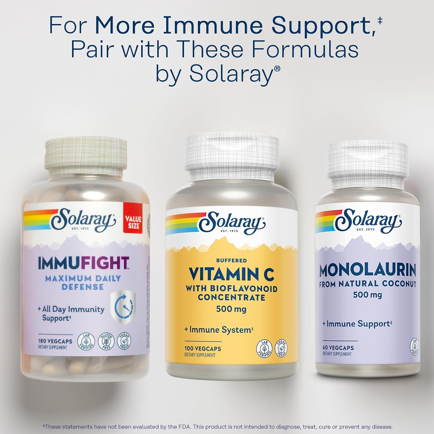 SOLARAY Buffered Vitamin C 500 mg with Bioflavonoids, Rose Hips & Acerola Cherry - Immune Support Supplement - Easy to Digest, Vegan, Lab Verified - 100 VegCaps