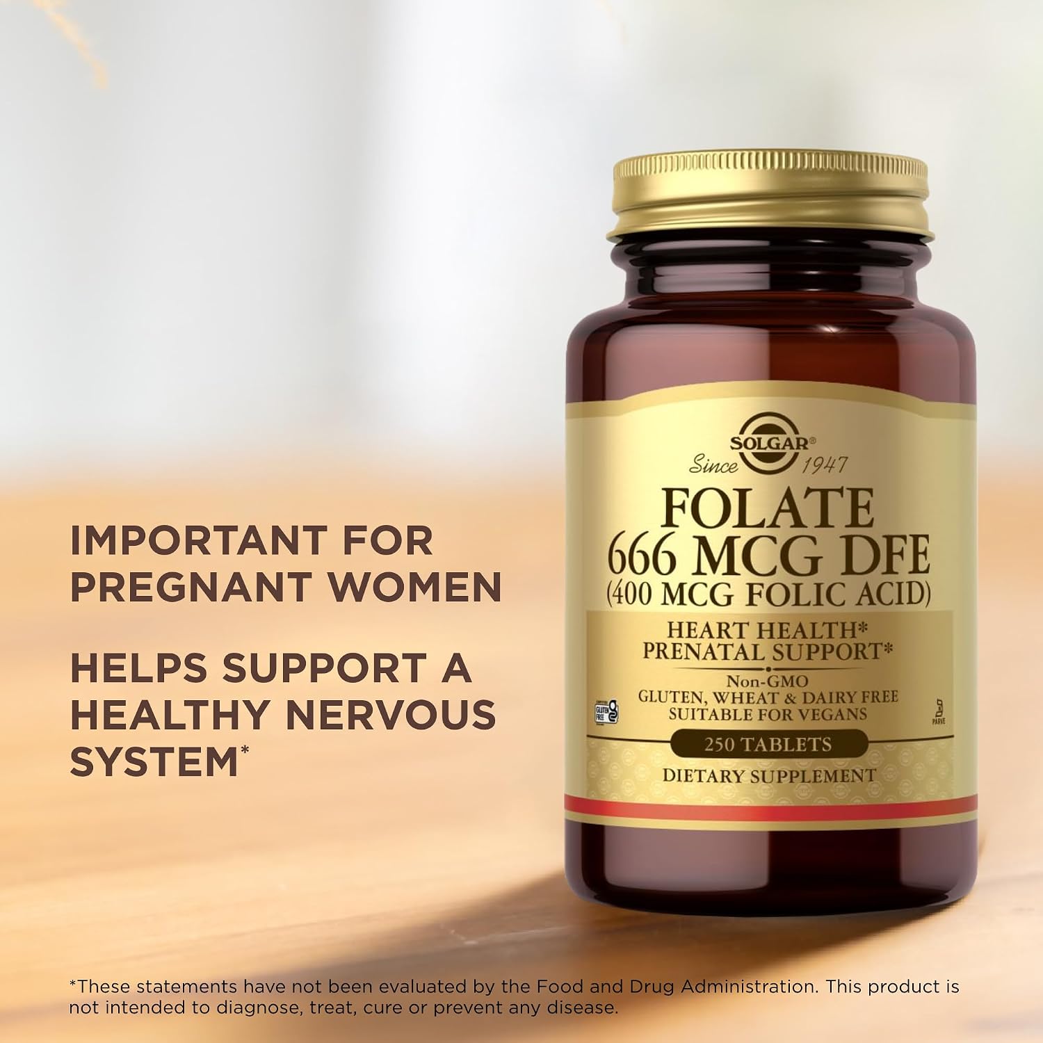 Solgar Folate 666 mcg DFE (Folic Acid 400 mcg) – 250 Tablets (Pack of 2)