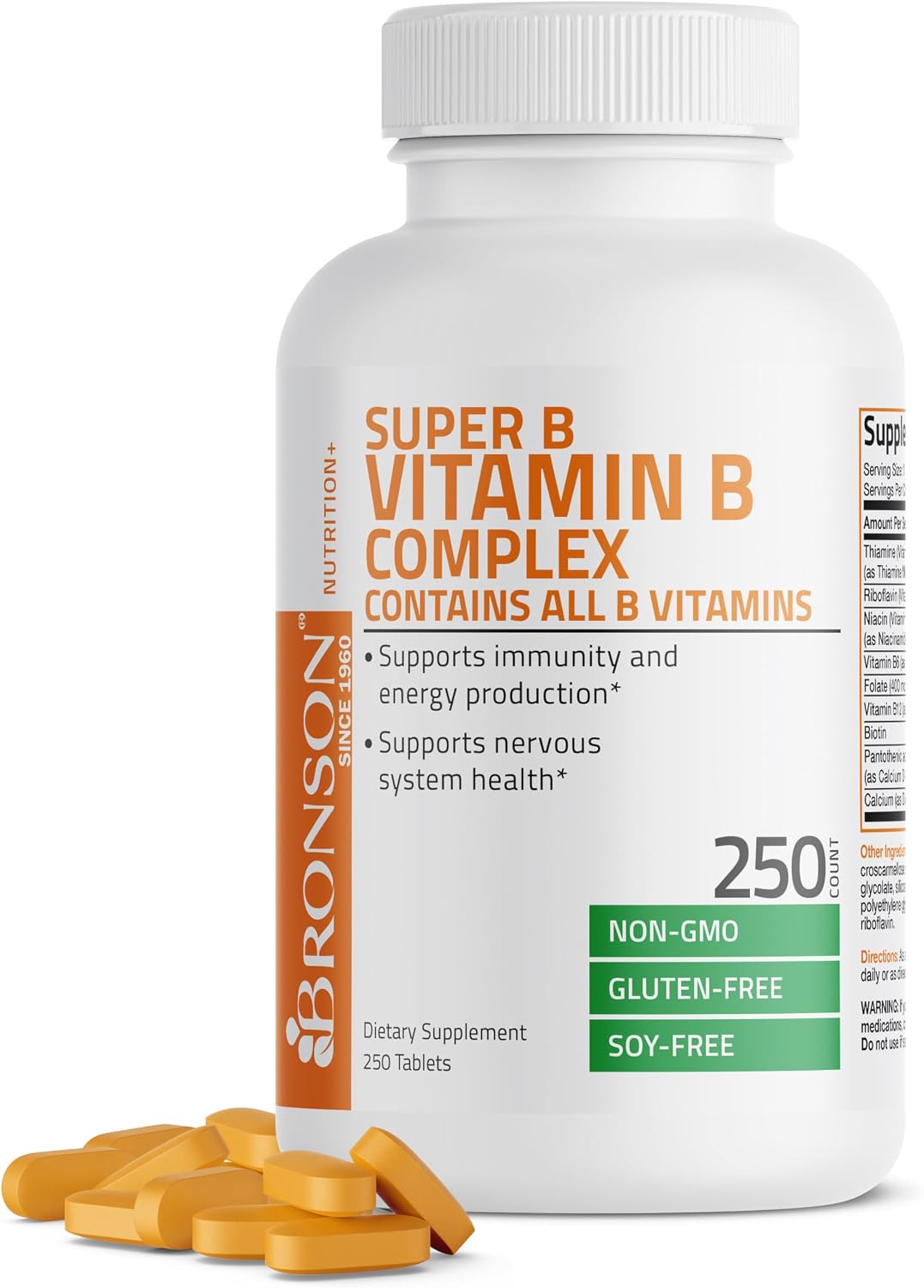 Bronson Vitamin B Complex – B1, B2, B3, B6, Folic Acid, B12 – 250 Tablets