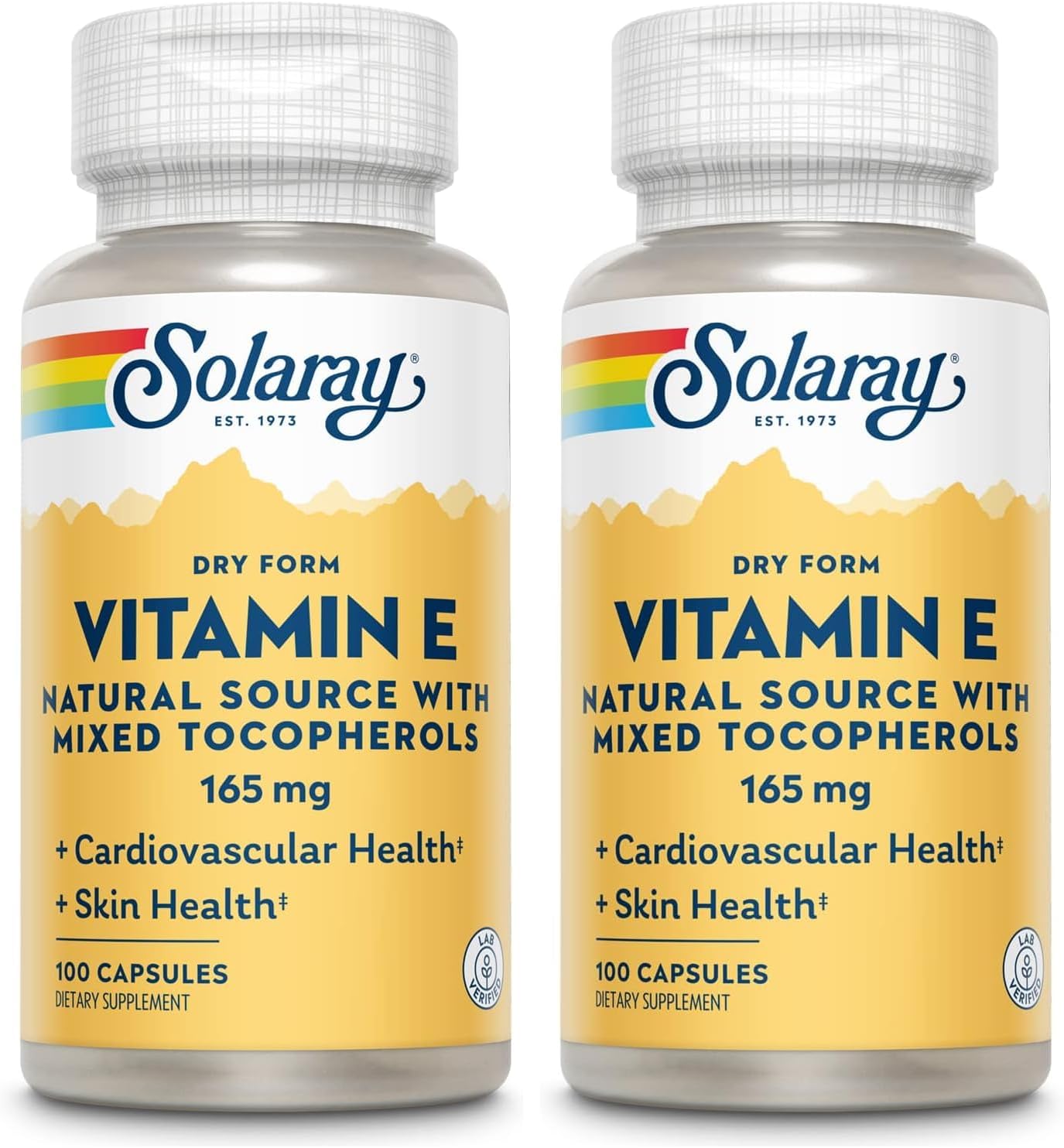 SOLARAY Vitamin E Dry 200 IU with Mixed Tocopherols - Helps Maintain Heart Health & Skin Health - 100 Capsules