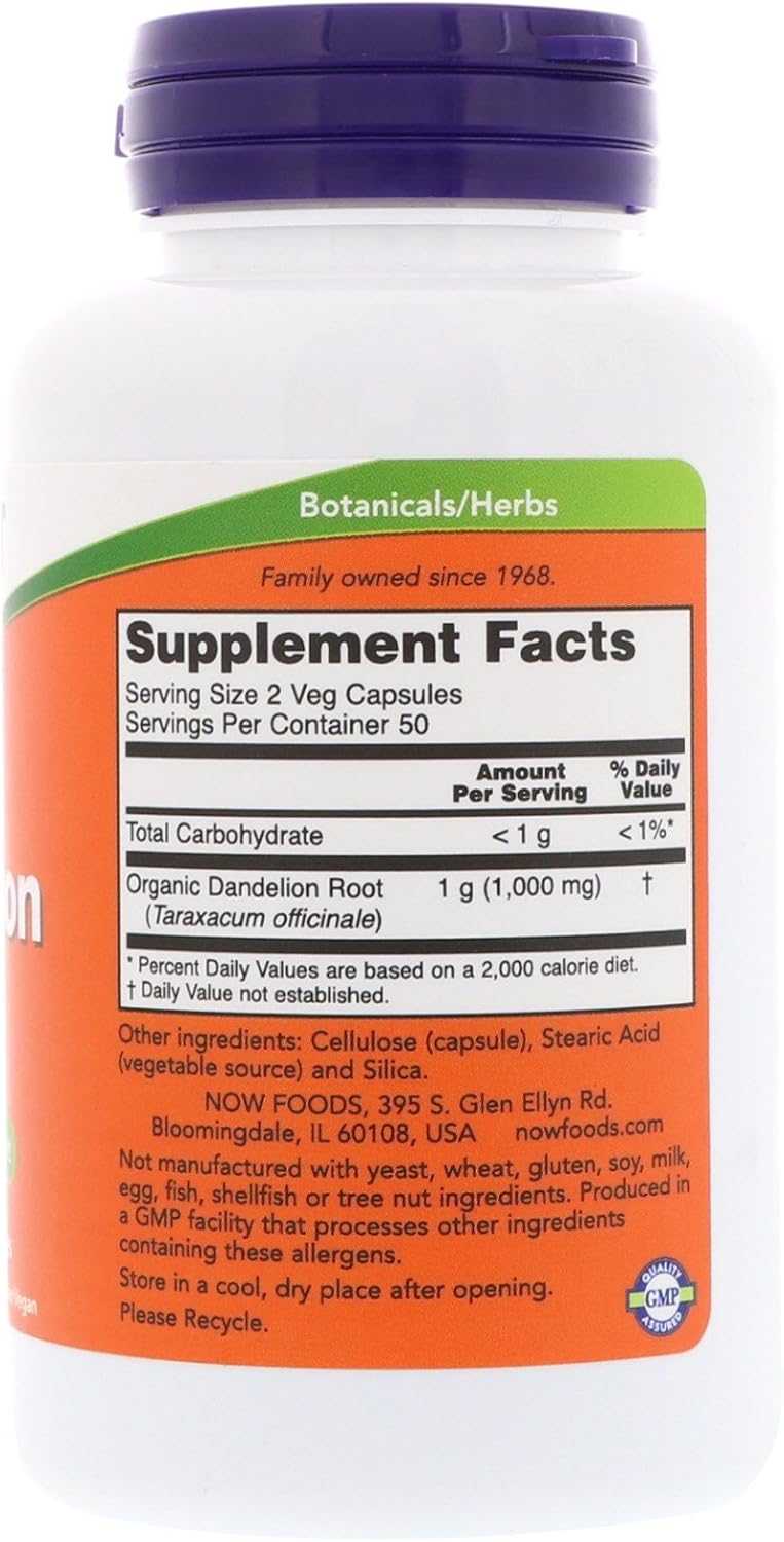 NOW Dandelion Root 500 mg, 100 Capsules (3-Pack)