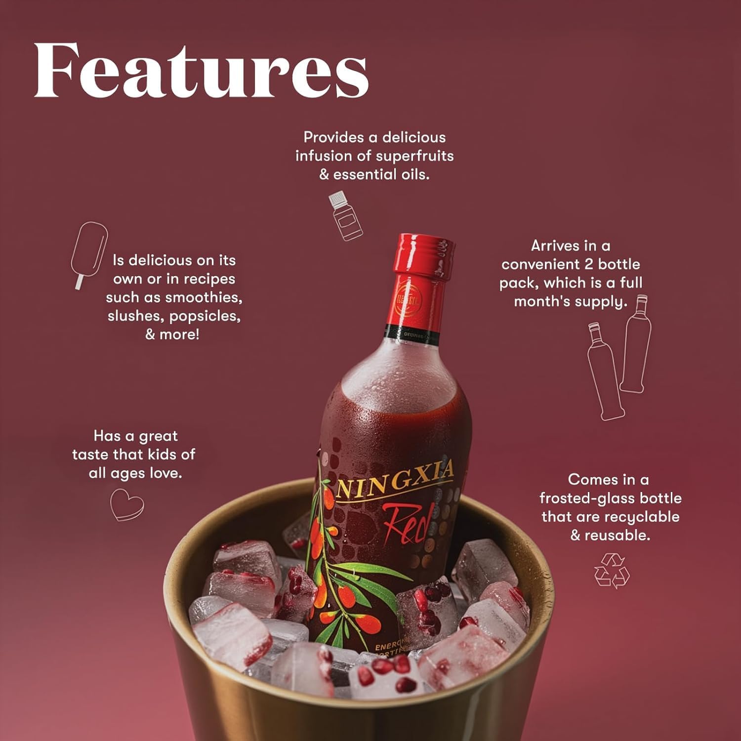 Young Living NingXia Red Antioxidant Beverage - Superfruit with Wolfberry, Blueberry & Pomegranate, 750 mL (2-Pack)