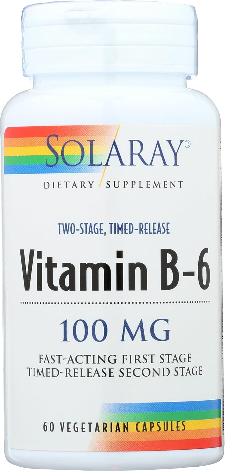 SOLARAY Vitamin B6 100 mg, Timed Release, Vegan - 120 Veg Caps