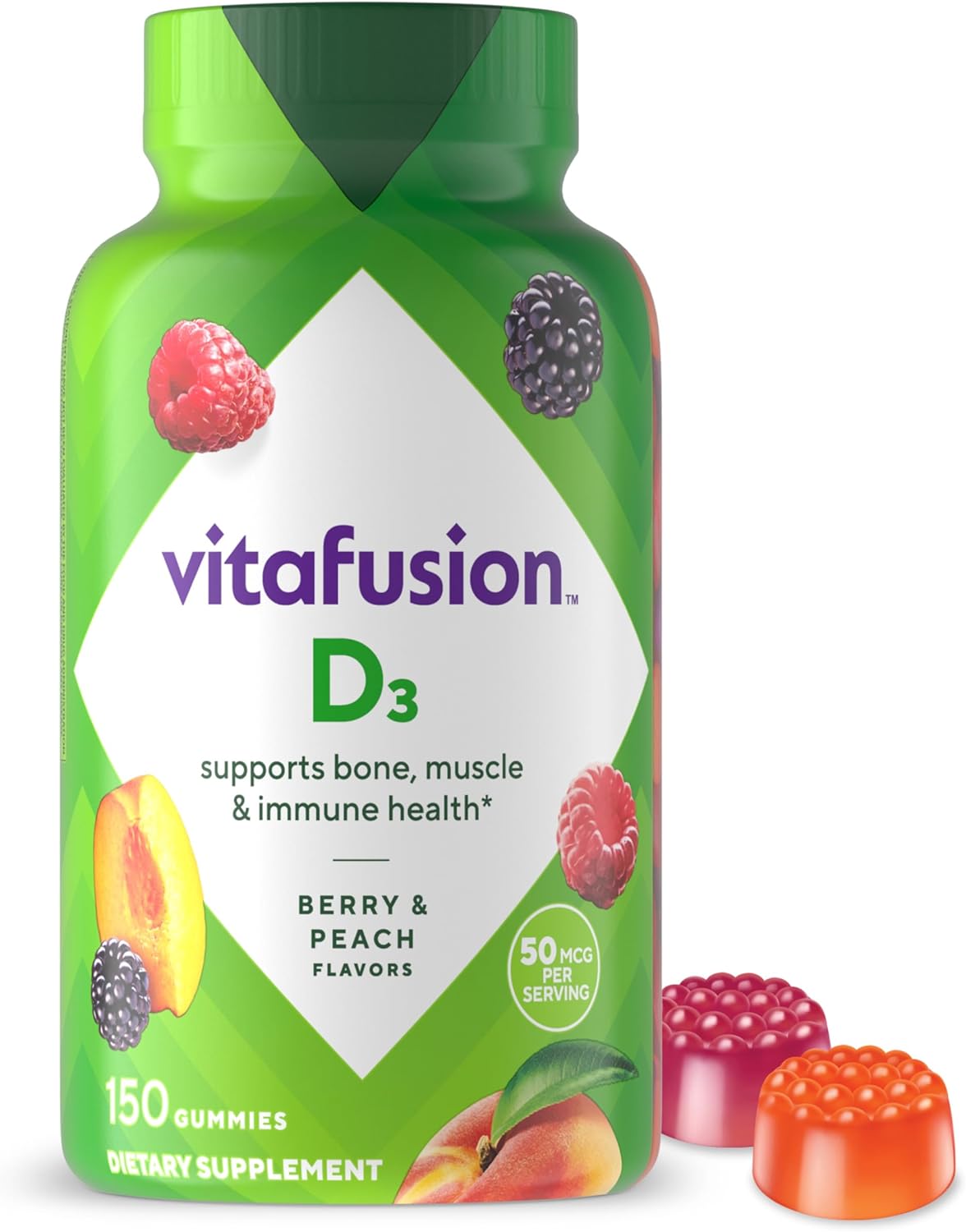 Vitafusion Vitamin D3 Gummies, 2000 IU, 150 Count – Bone and Immune Support