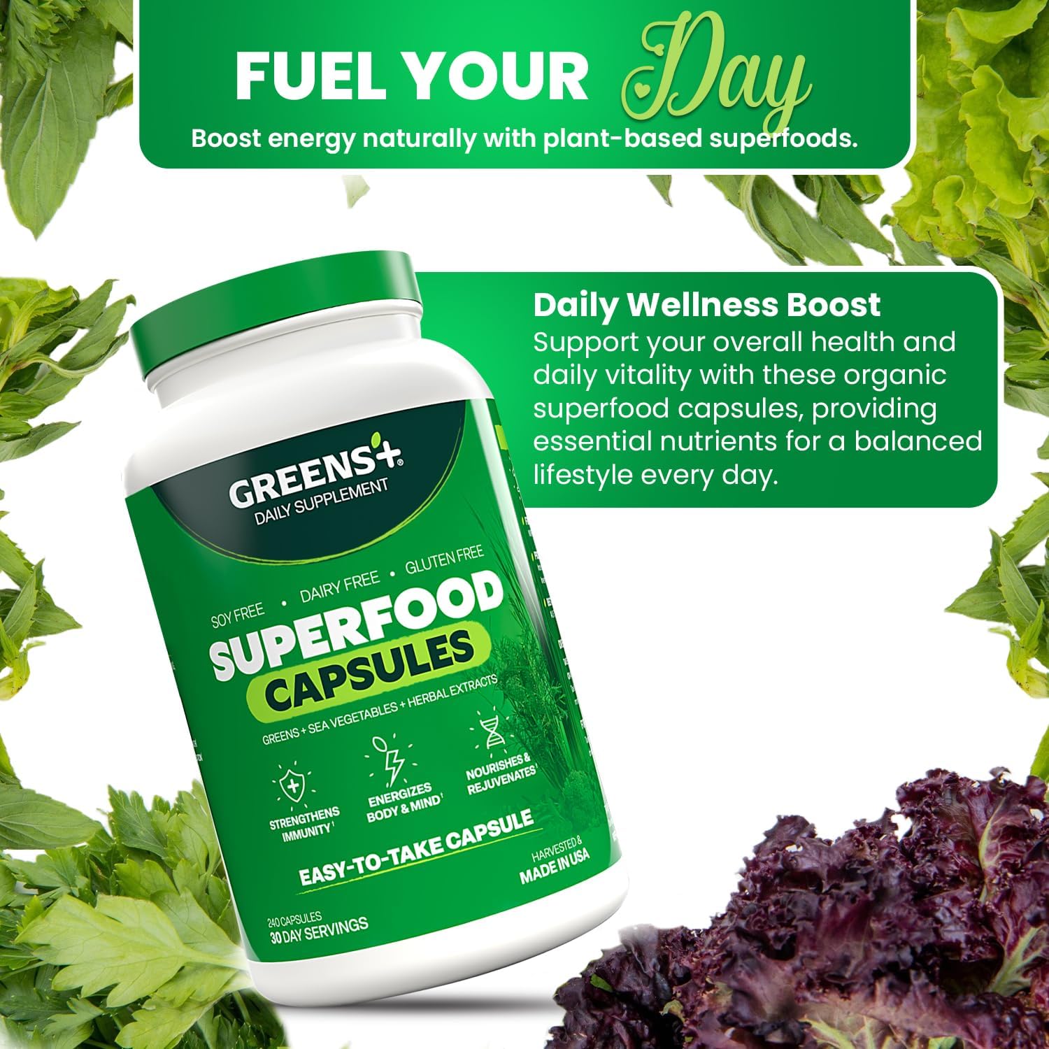 Greens+ Organic Superfood Capsules – 240 Capsules