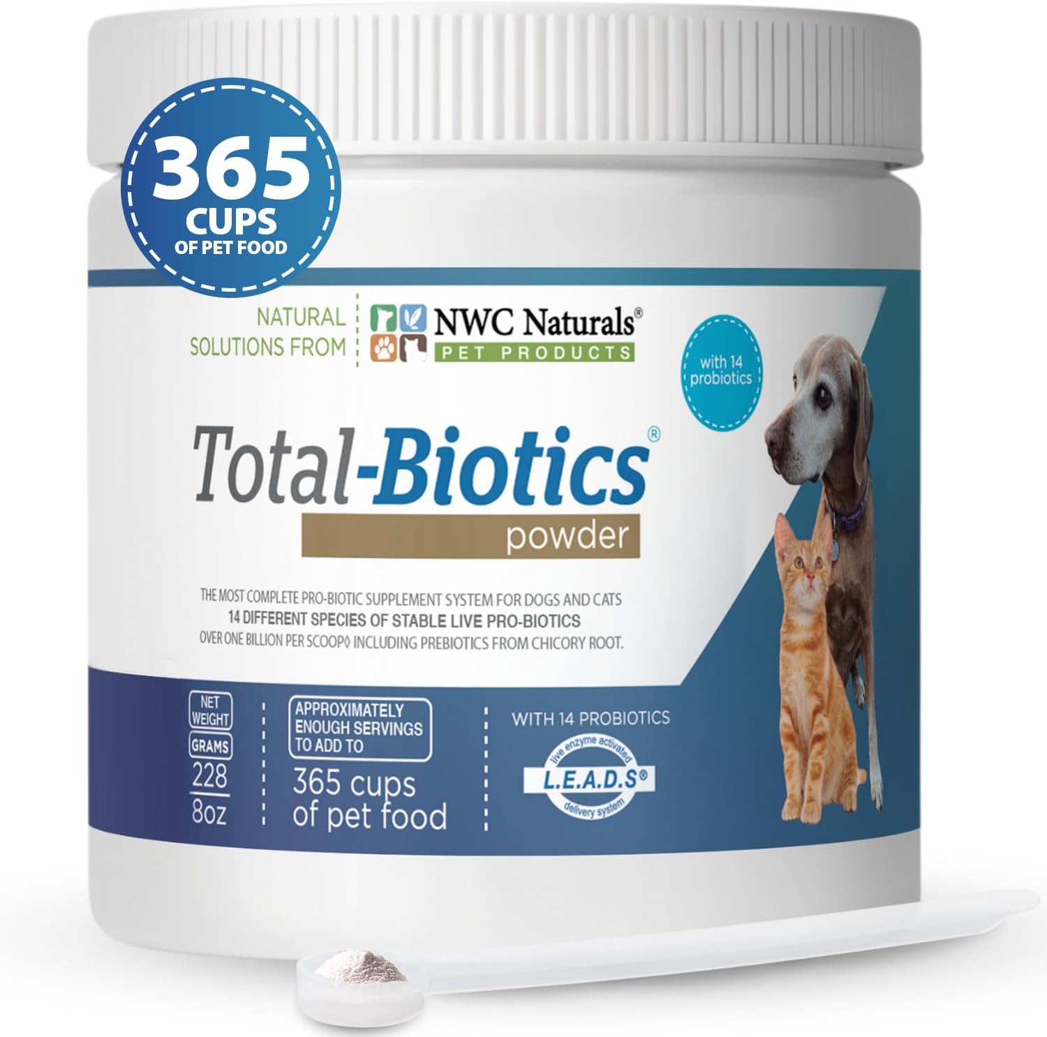 NWC Naturals Total-Biotics Probiotic for Dogs and Cats – Unflavoured Powder, 227 g (365 Servings)