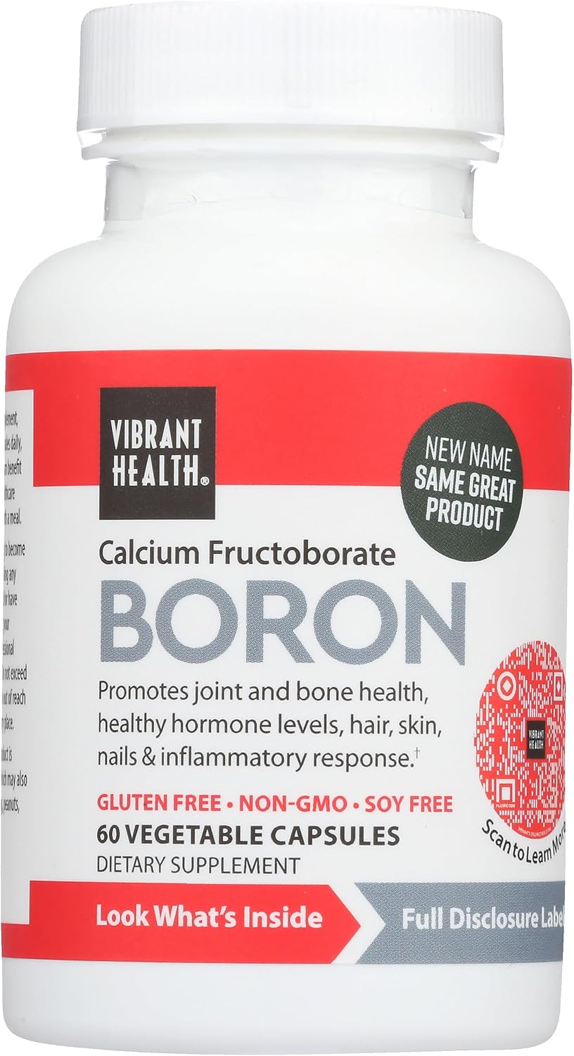 Vibrant Health Super Natural Boron – Calcium Fructoborate Supplement for Joint, Hormone & Connective Tissue Support (60 Count)